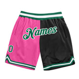 Custom Pink Kelly Green-Black Authentic Throwback Split Fashion Basketball Shorts
