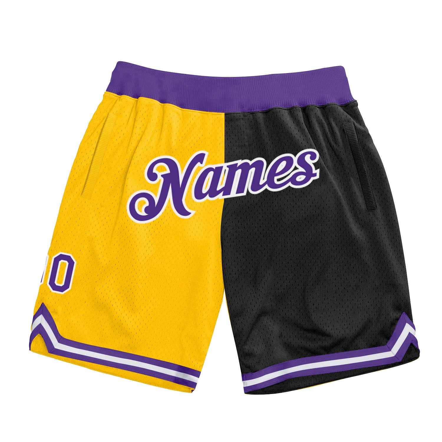 Custom Gold Purple-Black Authentic Throwback Split Fashion Basketball Shorts