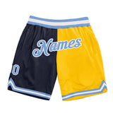 Custom Navy Light Blue-Gold Authentic Throwback Split Fashion Basketball Shorts