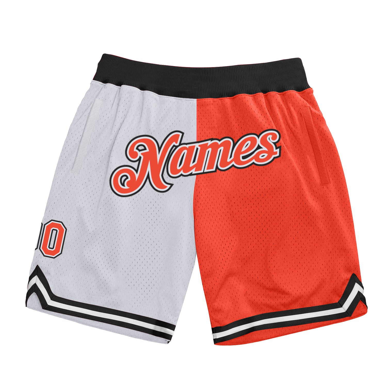 Custom White Orange-Black Authentic Throwback Split Fashion Basketball Shorts