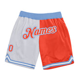 Custom White Orange-Light Blue Authentic Throwback Split Fashion Basketball Shorts