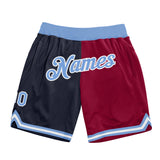 Custom Navy Light Blue-Maroon Authentic Throwback Split Fashion Basketball Shorts