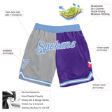 Custom Gray Light Blue-Purple Authentic Throwback Split Fashion Basketball Shorts
