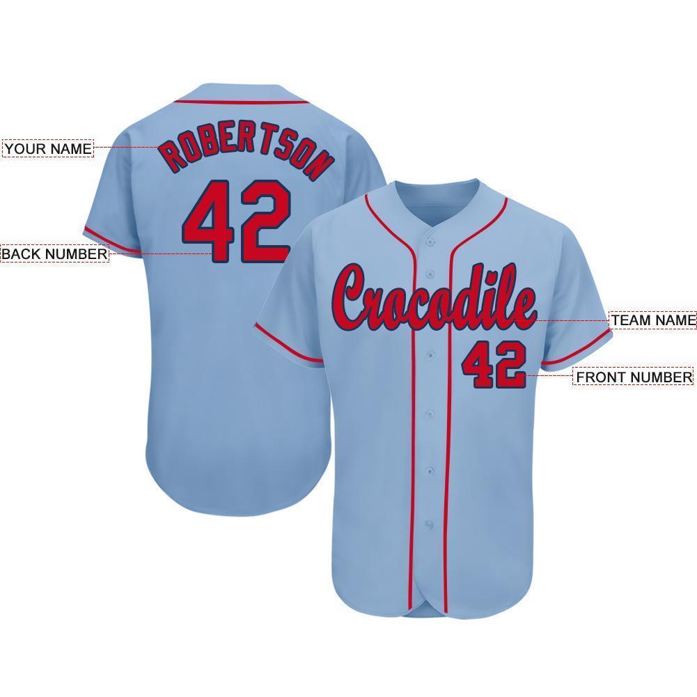 Custom Light Blue Red-Navy Baseball Jersey – FanCustom