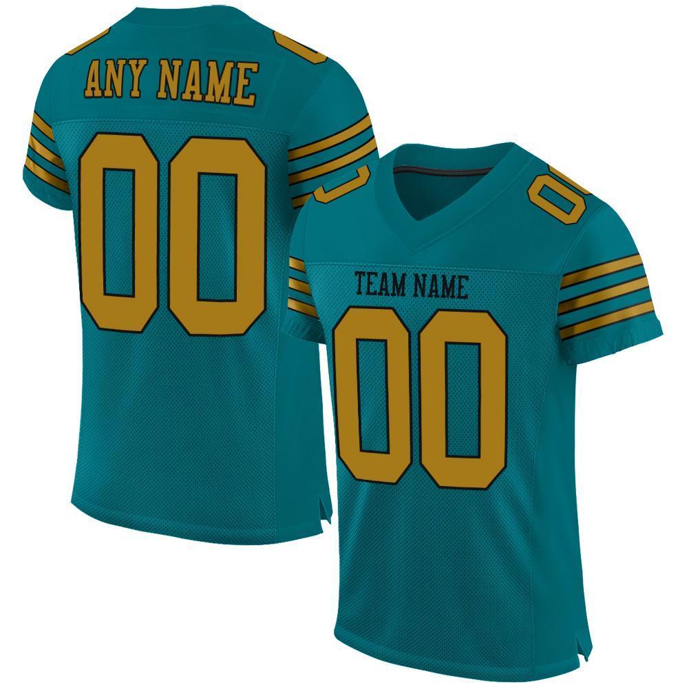 Custom Teal Old Gold-Black Mesh Authentic Football Jersey