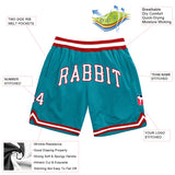 Custom Teal White-Red Authentic Throwback Basketball Shorts