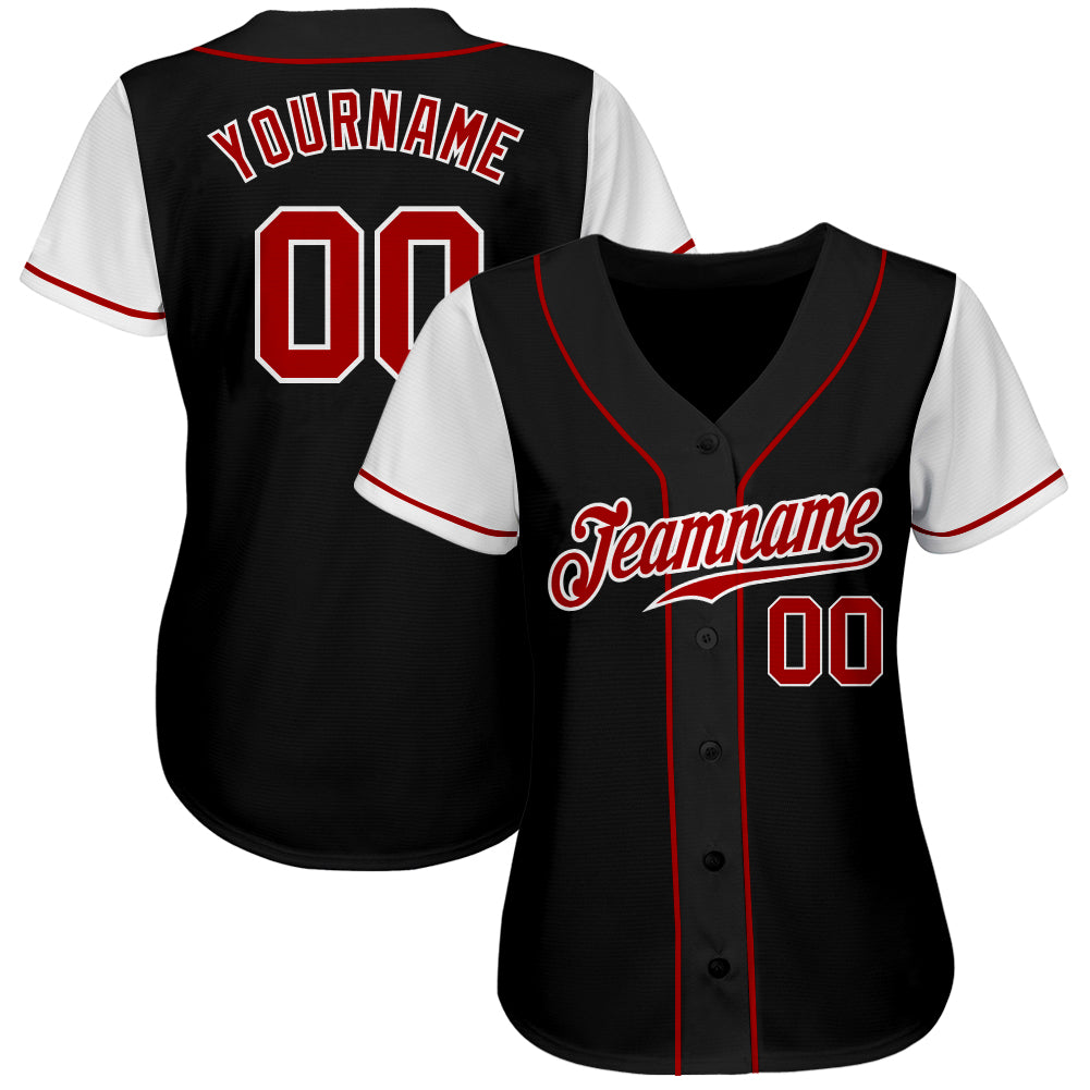 Custom Black Red-White Authentic Two Tone Baseball Jersey
