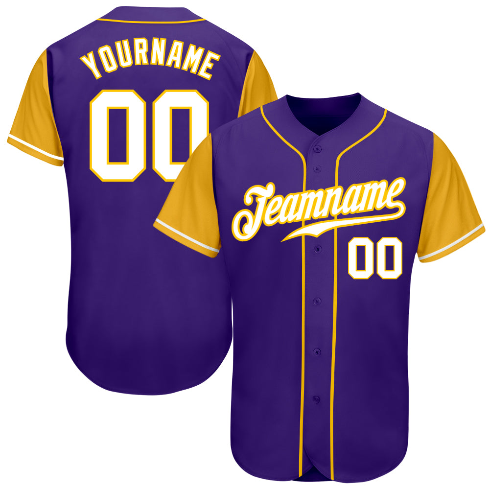 Custom Purple White-Gold Authentic Two Tone Baseball Jersey