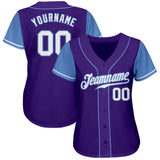 Custom Purple White-Light Blue Authentic Two Tone Baseball Jersey