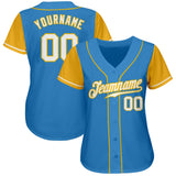Custom Powder Blue White-Gold Authentic Two Tone Baseball Jersey
