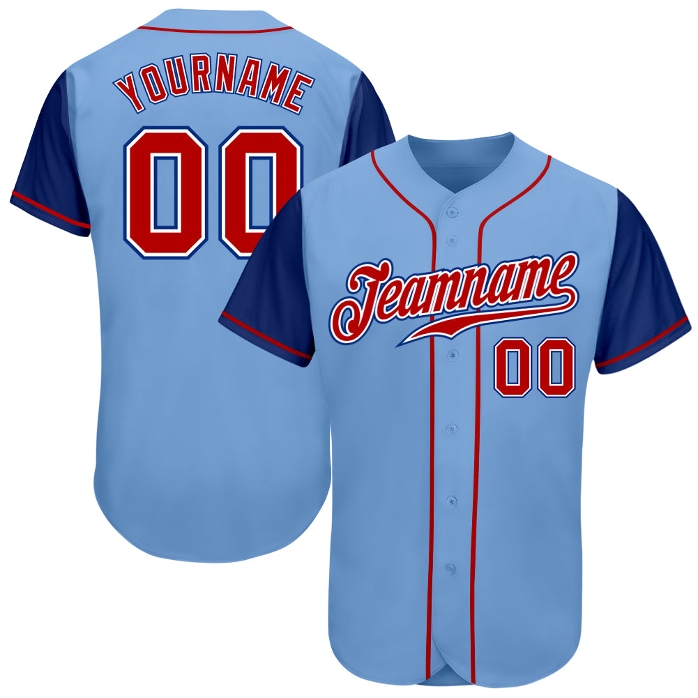 Custom Light Blue Red-Royal Authentic Two Tone Baseball Jersey