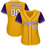 Custom Gold White-Purple Authentic Two Tone Baseball Jersey