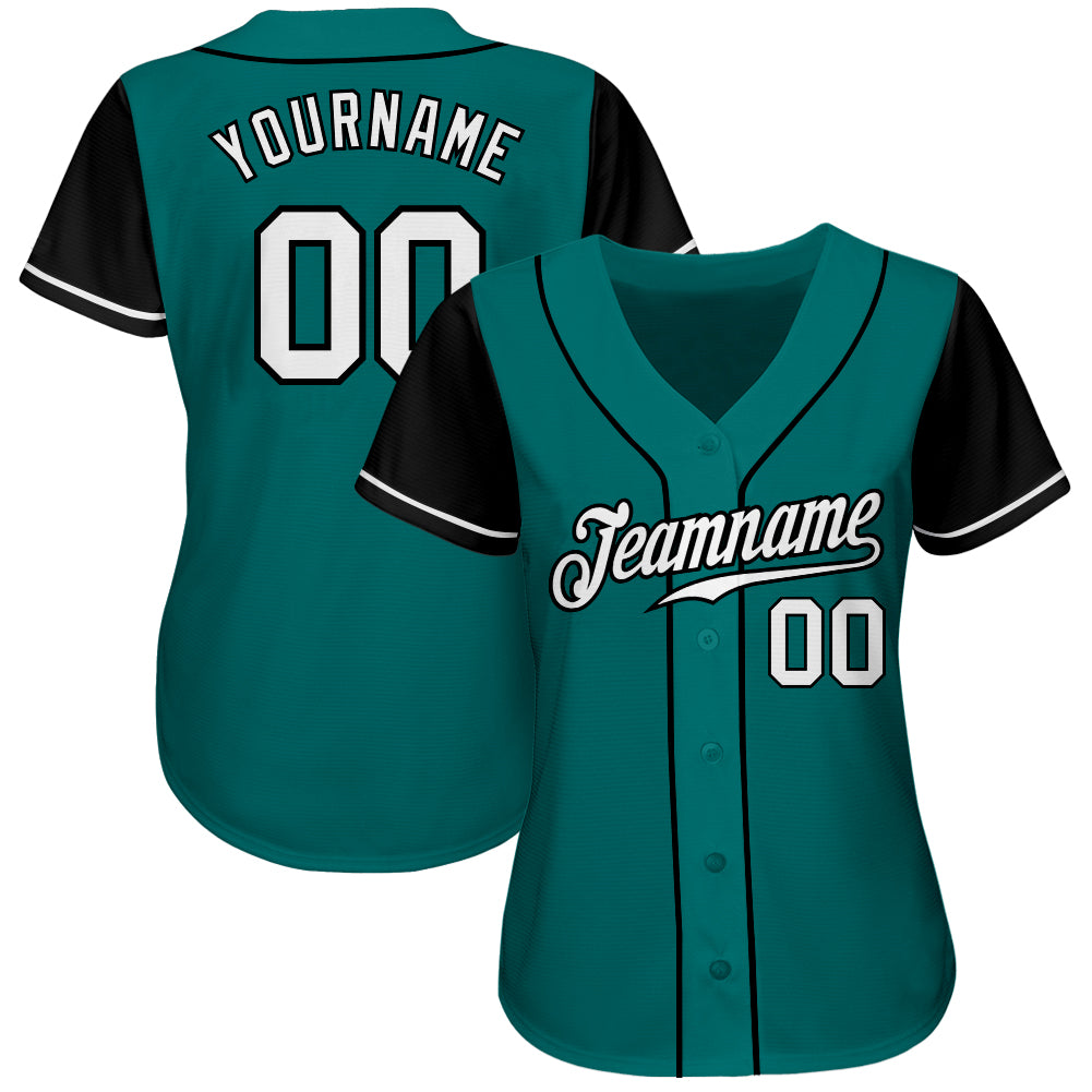 Custom Teal White-Black Authentic Two Tone Baseball Jersey