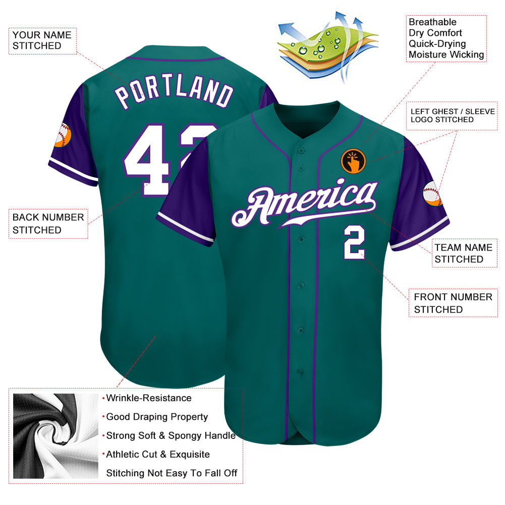 Custom Teal White-Purple Authentic Two Tone Baseball Jersey