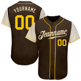 Custom Brown Gold-Cream Authentic Two Tone Baseball Jersey