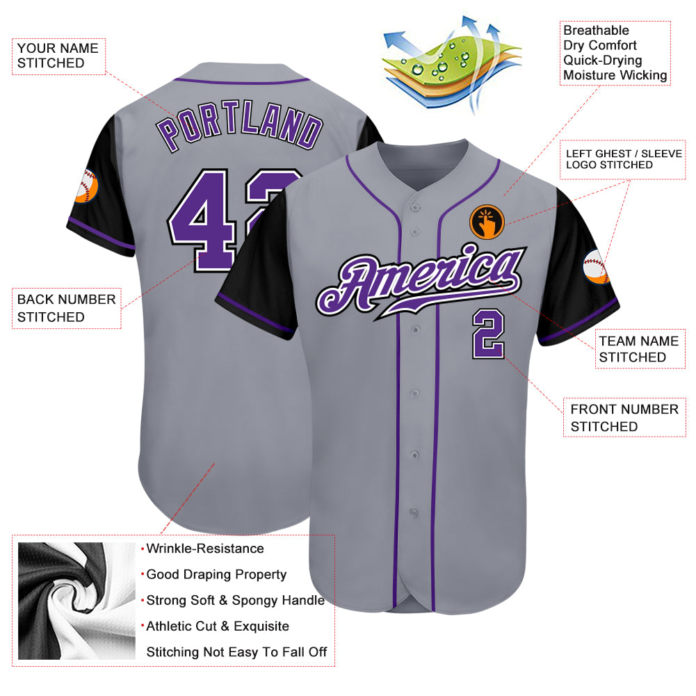 Custom Gray Purple-Black Authentic Two Tone Baseball Jersey