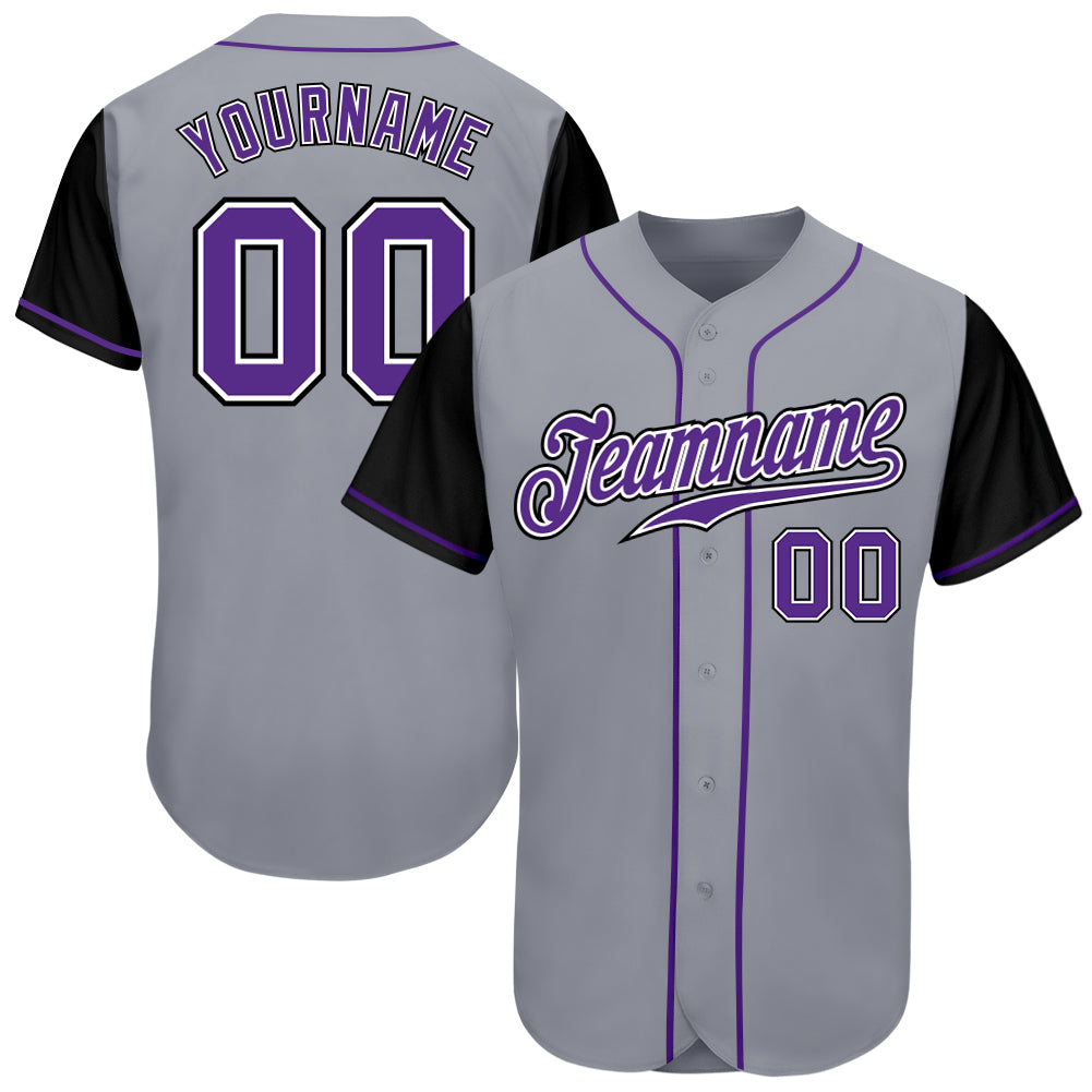 Custom Gray Purple-Black Authentic Two Tone Baseball Jersey