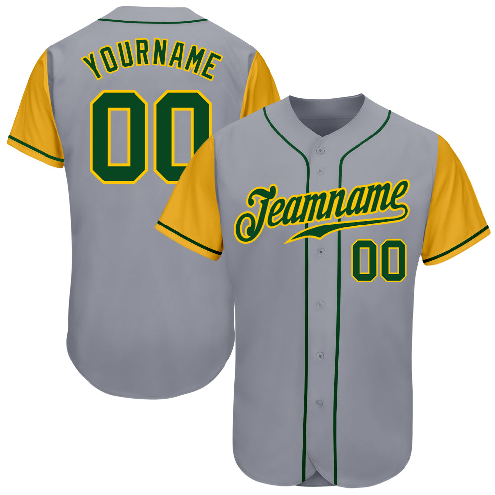 Custom Gray Green-Gold Authentic Two Tone Baseball Jersey
