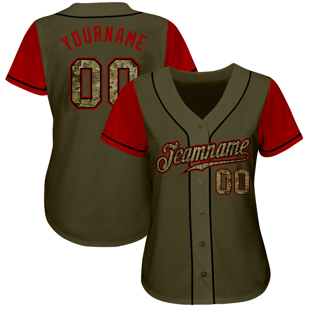Custom Olive Camo-Black Authentic Two Tone Salute To Service Baseball Jersey
