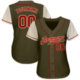 Custom Olive Red-Cream Authentic Two Tone Salute To Service Baseball Jersey