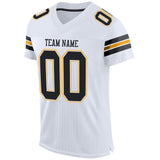 Custom White Black-Gold Mesh Authentic Football Jersey