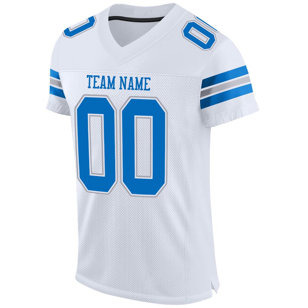 Custom White Panther Blue-Light Gray Mesh Authentic Football Jersey