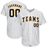 Custom White Navy Pinstripe Navy-Gold Authentic Baseball Jersey