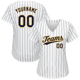 Custom White Navy Pinstripe Navy-Gold Authentic Baseball Jersey