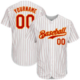 Custom White Red Pinstripe Red-Gold Authentic Baseball Jersey