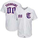 Custom White Royal Pinstripe Royal-Red Authentic Baseball Jersey