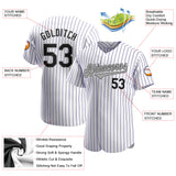 Custom White Purple Pinstripe Black-Gray Authentic Baseball Jersey