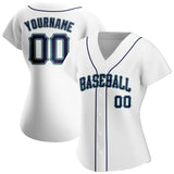 Custom White Navy-Teal Authentic Baseball Jersey