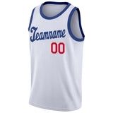 Custom White Royal-Red Round Neck Rib-Knit Basketball Jersey