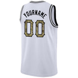 Custom White Camo-Black Round Neck Rib-Knit Basketball Jersey