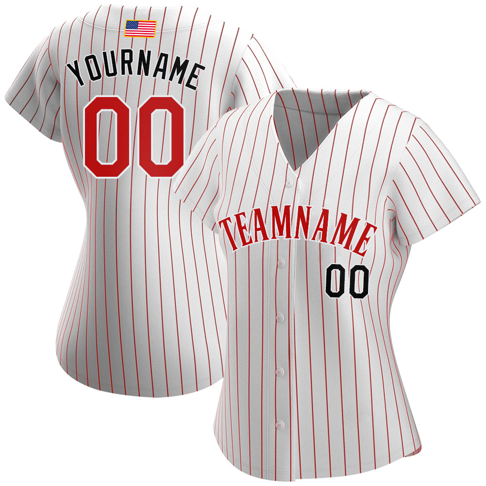 Custom White Red Pinstripe Red-Black Authentic American Flag Fashion Baseball Jersey