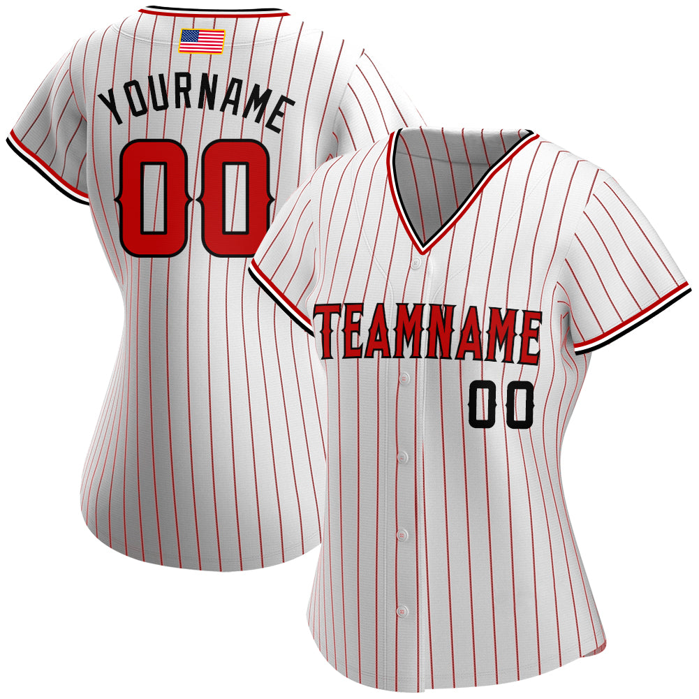 Custom White Red Pinstripe Red-Black Authentic American Flag Fashion Baseball Jersey