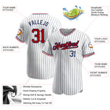 Custom White Navy Pinstripe Red-Navy Authentic Baseball Jersey