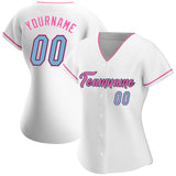 Custom White Light Blue-Pink Authentic Baseball Jersey