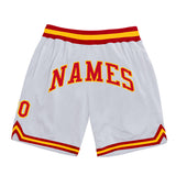 Custom White Red-Gold Authentic Throwback Basketball Shorts