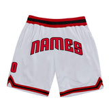 Custom White Red-Black Authentic Throwback Basketball Shorts