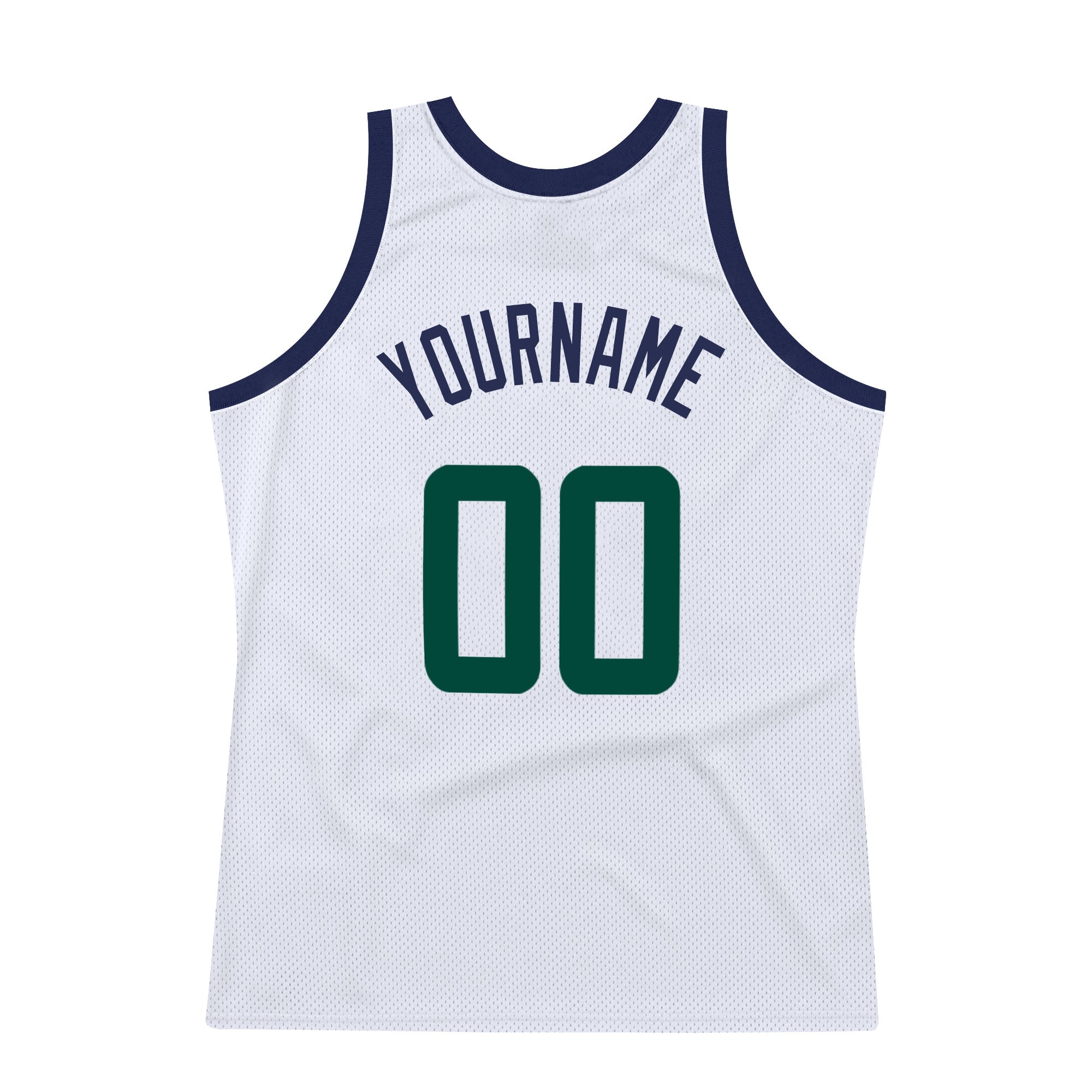 Custom White Hunter Green-Navy Authentic Throwback Basketball Jersey