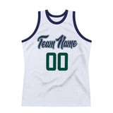 Custom White Hunter Green-Navy Authentic Throwback Basketball Jersey