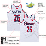 Custom White Red-Navy Authentic Throwback Basketball Jersey