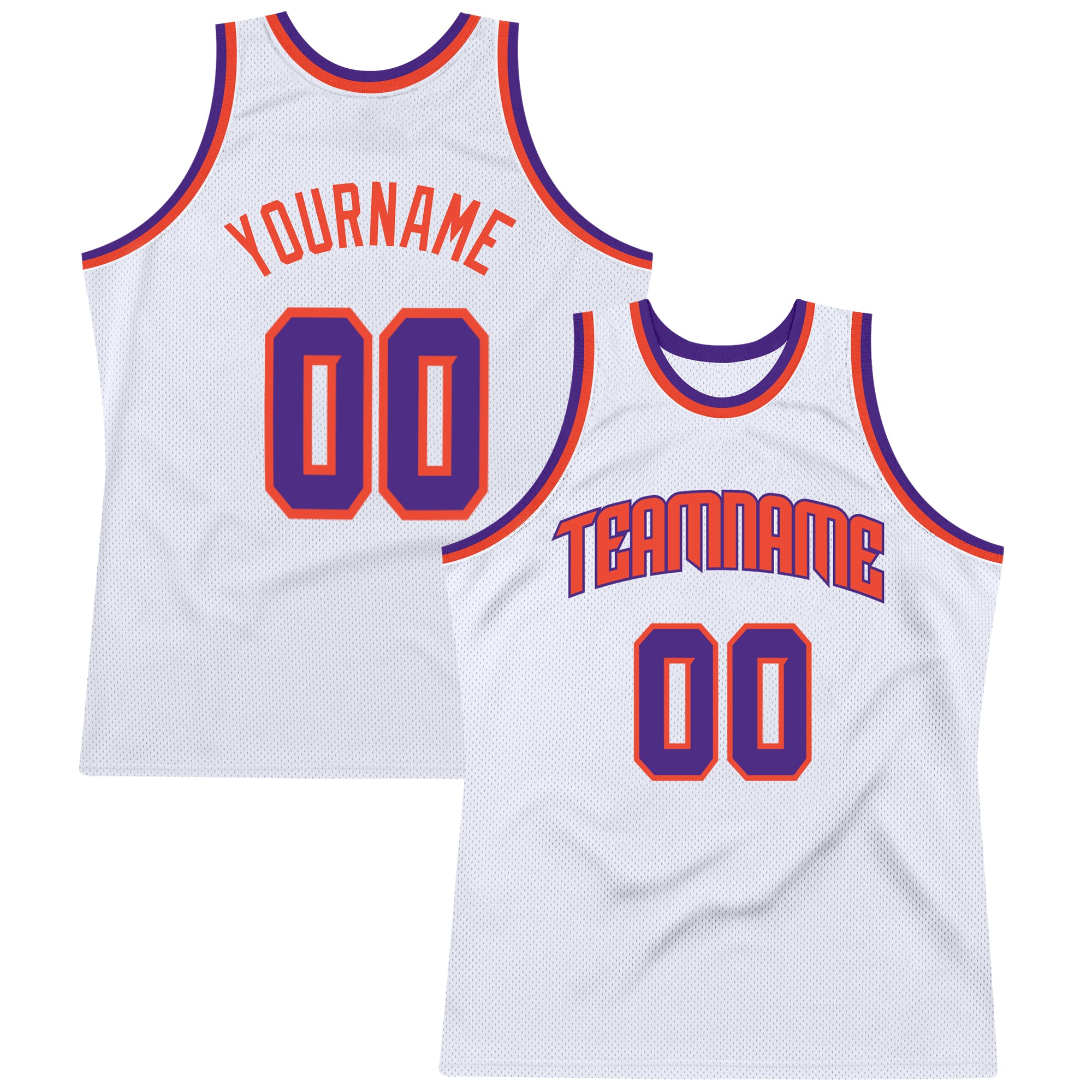 Custom White Purple-Orange Authentic Throwback Basketball Jersey