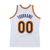 Custom White Navy-Orange Authentic Throwback Basketball Jersey