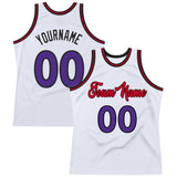 Custom White Purple-Red Authentic Throwback Basketball Jersey
