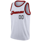 Custom White Black Pinstripe Red-Black Authentic Basketball Jersey