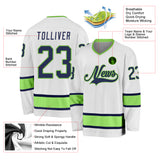 Custom White Navy-Neon Green Hockey Jersey