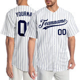 Custom White Navy Pinstripe Navy Authentic Baseball Jersey