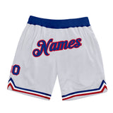 Custom White Royal-Red Authentic Throwback Basketball Shorts